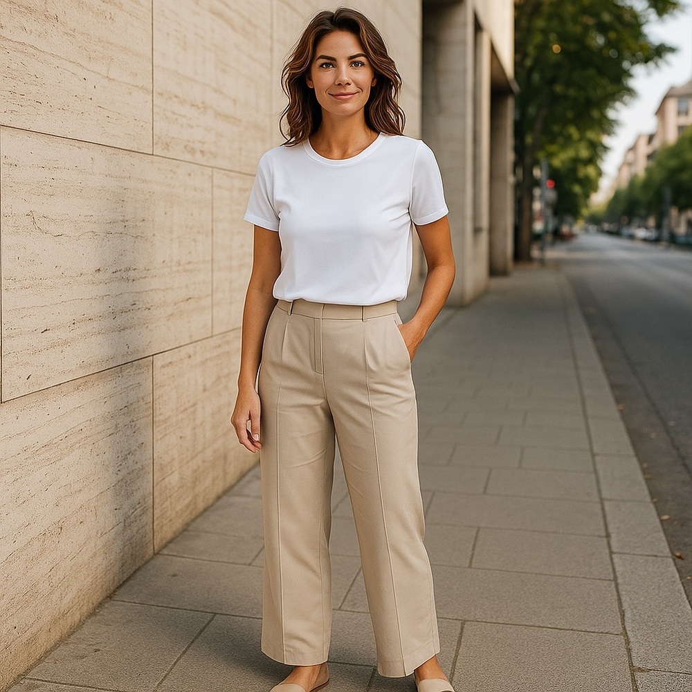 NWT Tribal Signature Wide Leg Trousers With Moderate Pleats in Flax Classic